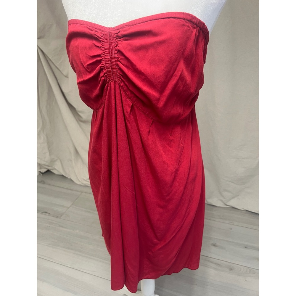 Boho Handmade Red Strapless Mini Dress Sz M Ruched Bust‎ Coastal Romantic Beach
